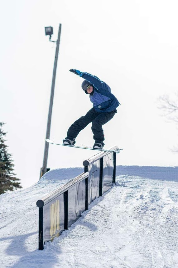 Luke Rosso riding a Flat-Down-Flat rail at seven springs.
