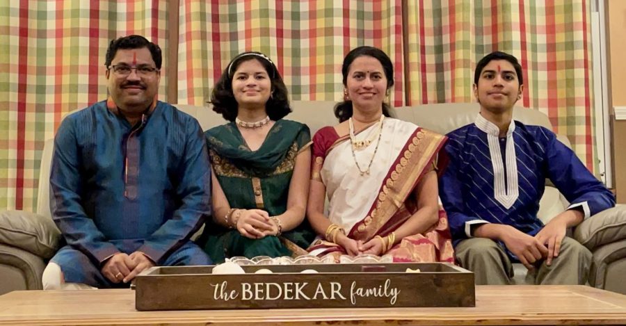 Arnav Bedekar (far right) with his family in traditional clothing.