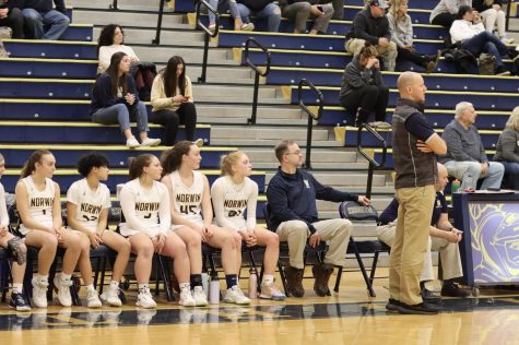 Norwin Lady Knights bench watches the action on the court. 