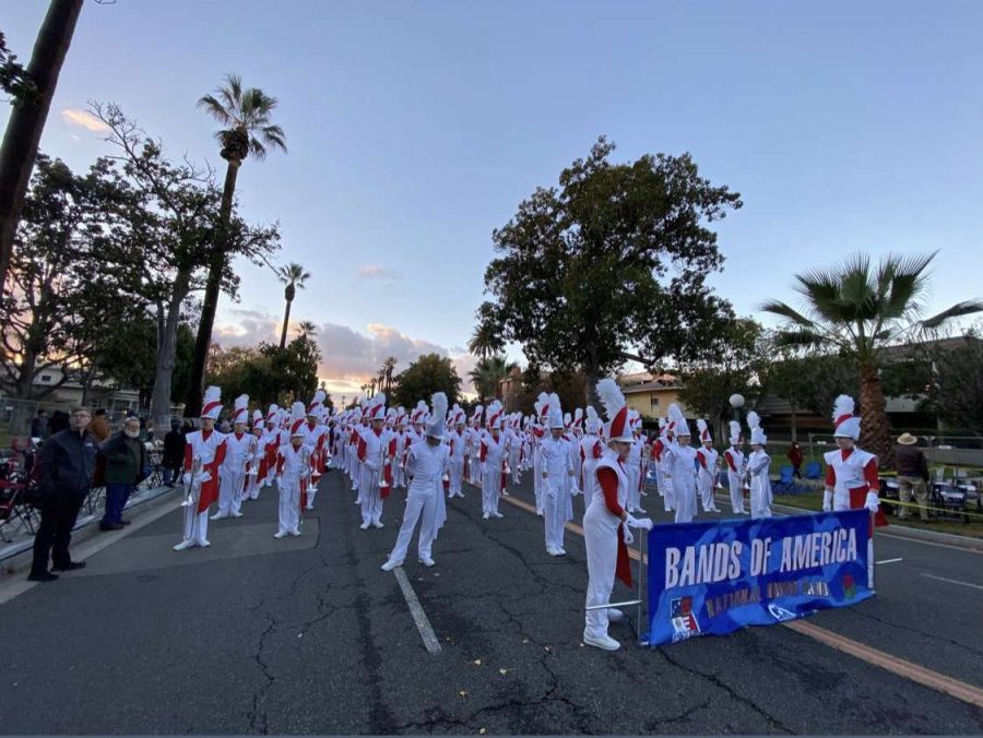 The Honor Band prepares for the Tournament of Roses Parade in California.