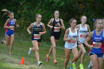 Freshman Annie Czajkowski runs in the top pack at the Marty Uher Invitational in California, PA.