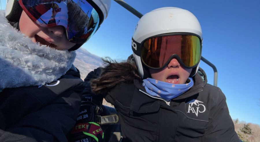 Lauren Waskowitz (left) and her friend get ready to spend the entire weekend on the mountain. 