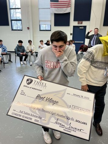 Bret Vilage (12) was awarded a full tuition scholarship to Thiel College.