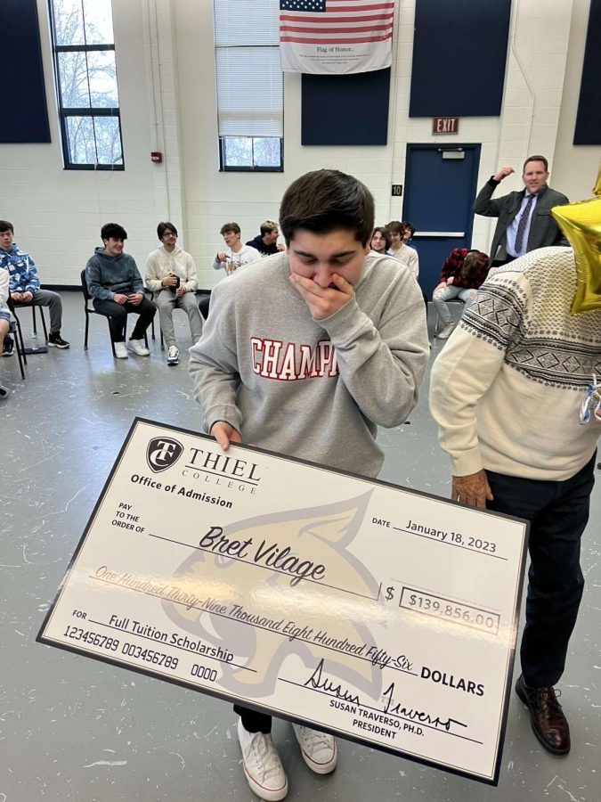 Bret Vilage (12) was awarded a full tuition scholarship to Thiel College.