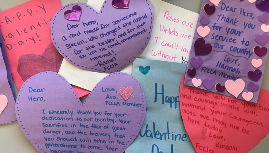 Valentine card made by FCCLA members to send to veterans. 