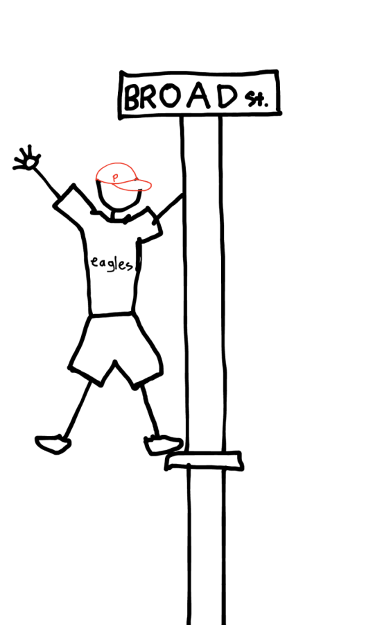 Look, I made this awful whiteboard drawing of an Eagles/Phillies fan climbing a light post, because that’s what Philadelphians like to do.