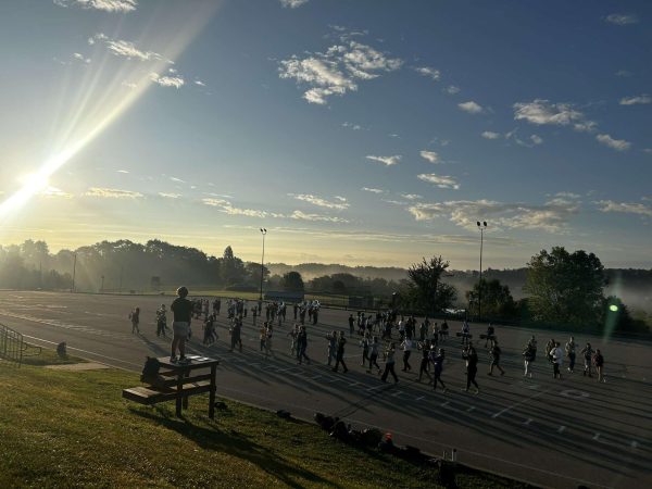 The Norwin High School marching band practices their routine in the morning.