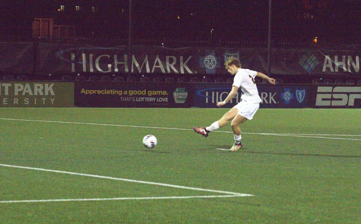 Daniel Maddock shoots his penalty kick in the shootout. Daniel would convert this and the knights would go on to win the WPIAL Championship.