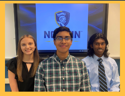 Junior Emma Reese and seniors Arnav Bedekar and David Shepherd prepare to compete on KDKA for the KD Quiz airing on Nov. 4. (pic from Norwin HS eBlast 10.29.23)