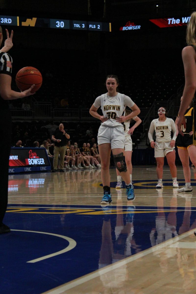 Ava Christopher awaits the ball on a 2nd half free throw attempt against North Allegheny. 
