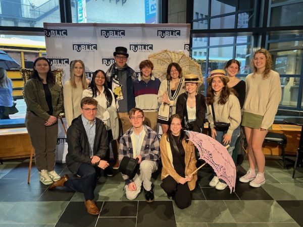 AP Lit students pose for photo-op in the lobby of the Pittsburgh Public Theater.