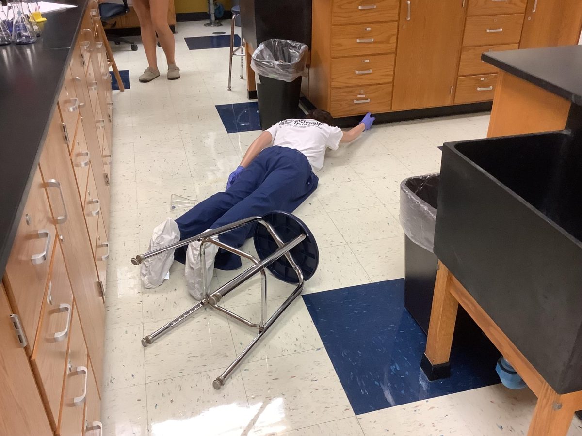 Students in CHS Principles of Biomedical Science investigating a fake “Dead Body”