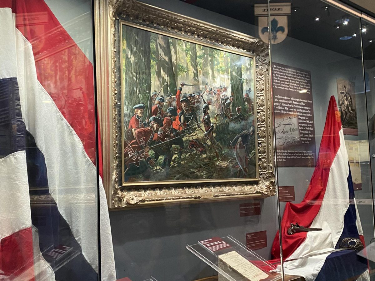 This is a display case in the World Ablaze exhibit in the Fort Ligonier Museum. This specific case focuses on the French participation in the French and Indian War. 