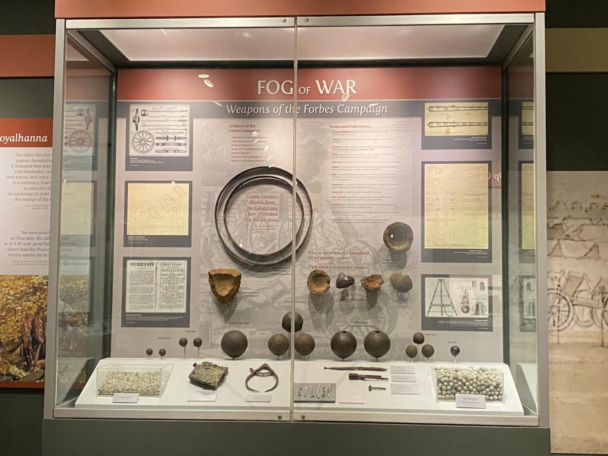 This display case in the Fort Ligonier museum focuses on the weapons used during the time when the fort was operational. 