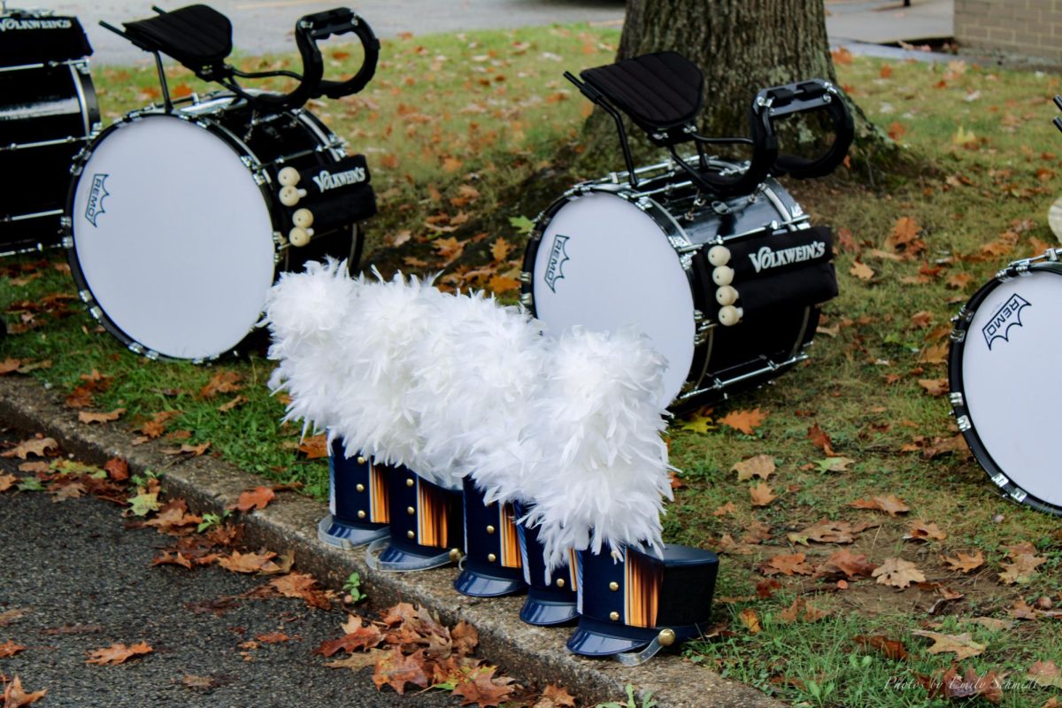 The Norwin Marching Band’s hats on the side of the road before the 2024 Homecoming parade 