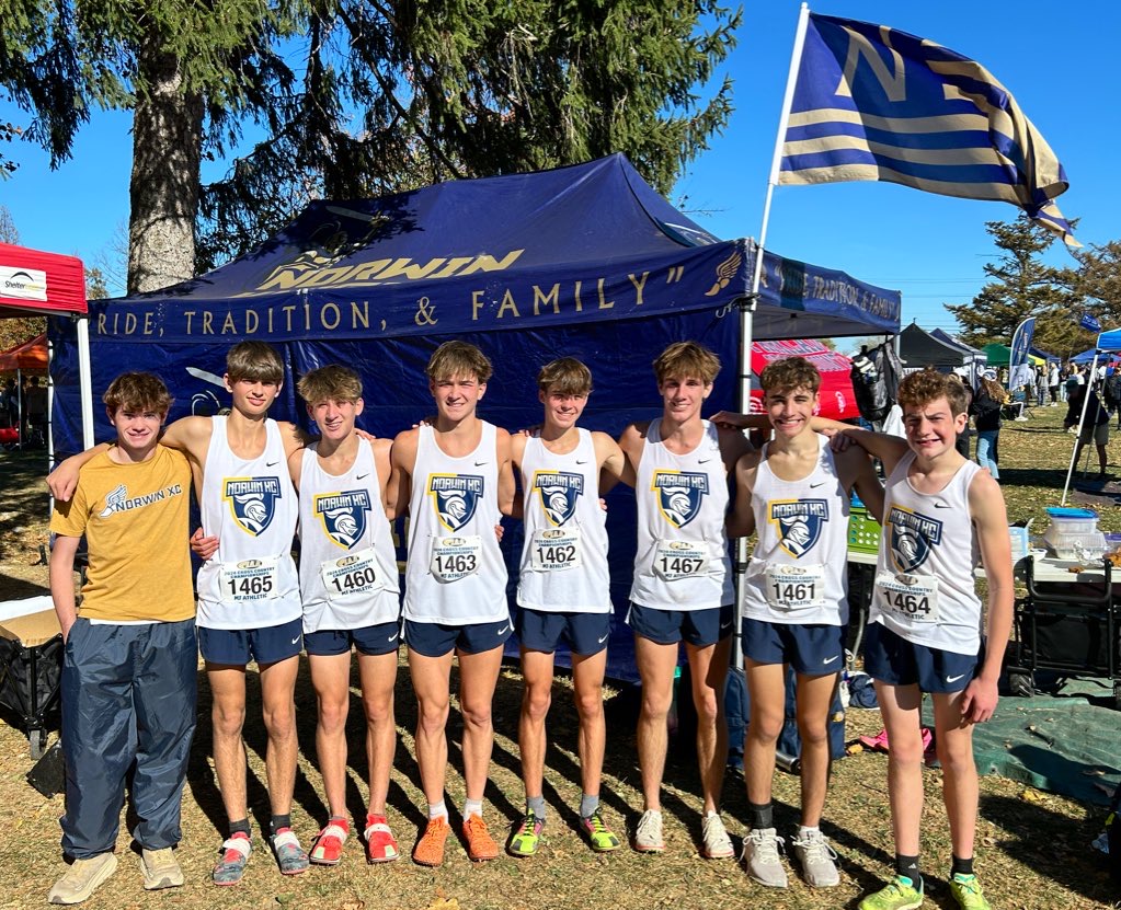 NorwinXC Boys excited after their 12th place finish in a deep race filled with 270 athletes.