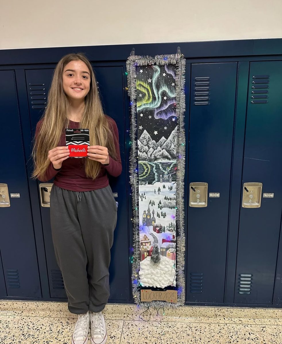 Sophia Thomas had the winning locker with a winter scene. The design also has a night sky with the Northern Lights present.