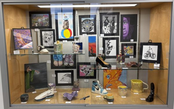 One of the many art display cases at the 2025 Senior Art Show