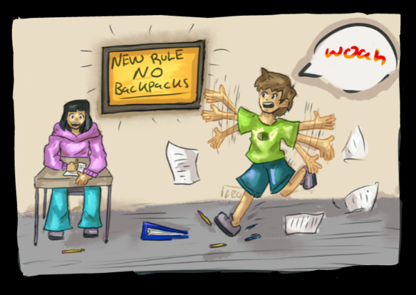 Student comic about the new backpack rule