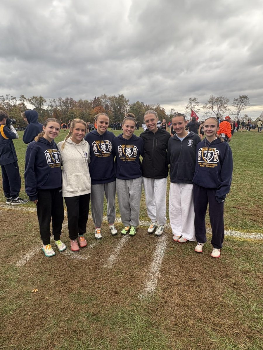 A picture of the varsity girls before running at the WPIAL championship.