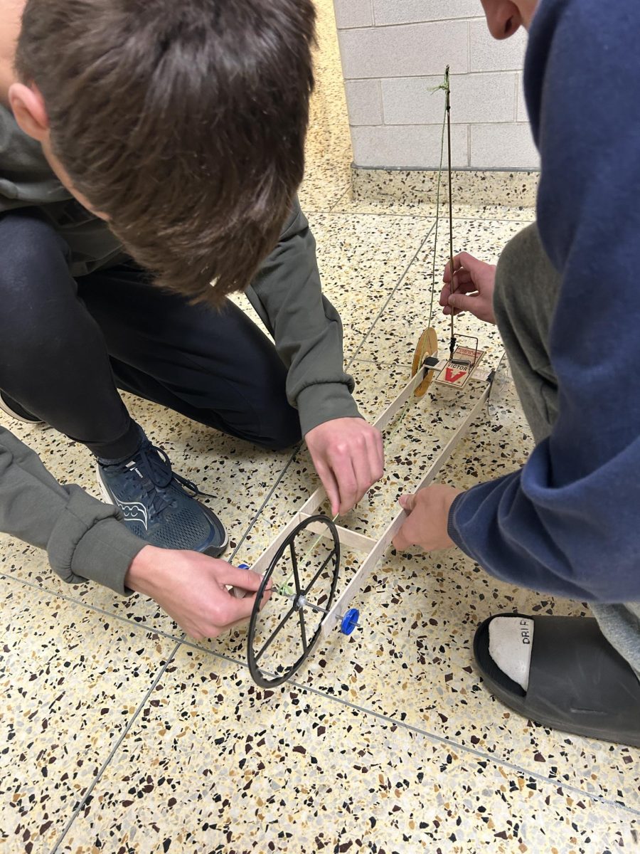 Alex Barrett and Ben McBride’s mousetrap car went the furthest. 